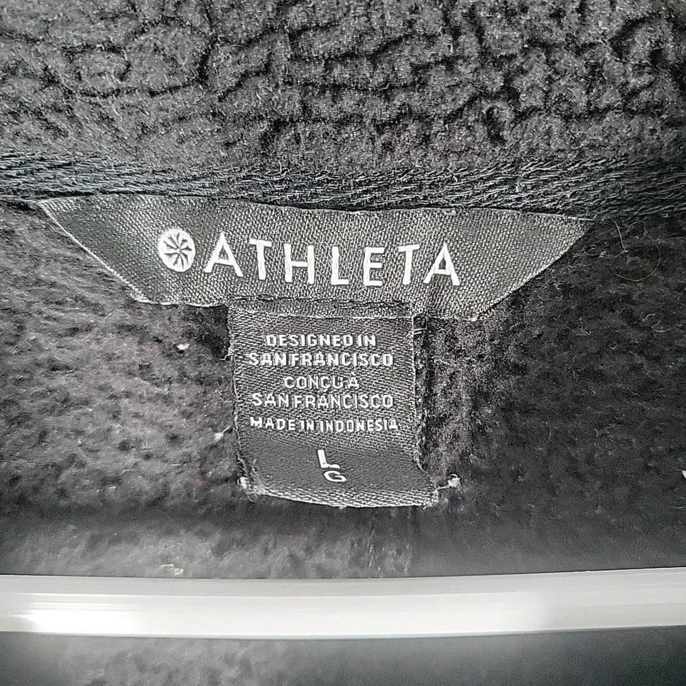 Athleta‎ Jacket Women's Large Black Sherpa Fleece Full Zip Casual Outerwear